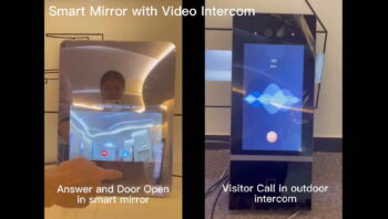 Specchio intelligente con videocitofono per vedere e parlare con il visitatore esterno