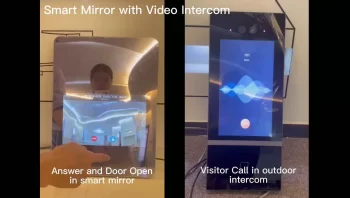 Smart mirror with video intercom see and talk to outdoor visitor
