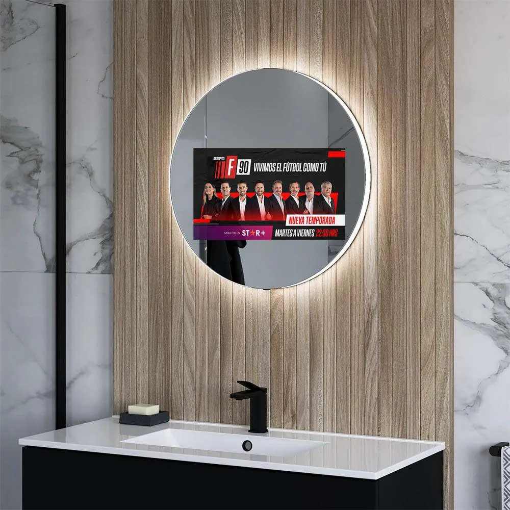 Vercon Round smart mirror with backlit Led Light and 10.1 inch Touch Screen integrated.