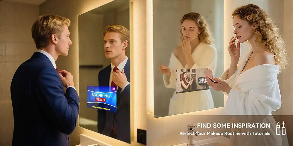 Vercon LED smart vanity mirror with adjustable LED lighting and Android Based System.