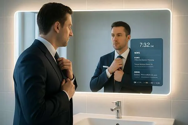 Our 2026 concept: A seamless bathroom integration where the Vercon smart mirror disappears into the architecture.