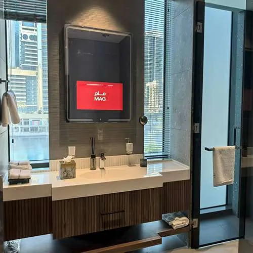 Smart bathroom mirrors by Vercon at MBL Tower, Dubai: Enhancing modern living with intelligent mirror displays