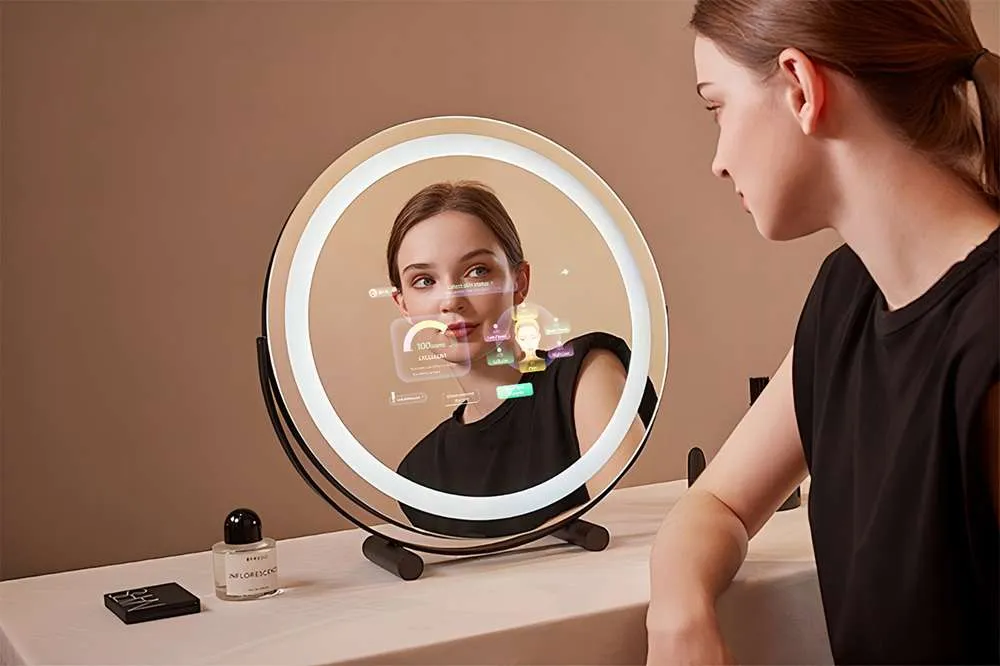 AI-powered 2026 smart mirror for beauty with personalized skincare analysis and 360-degree high-definition LED lighting