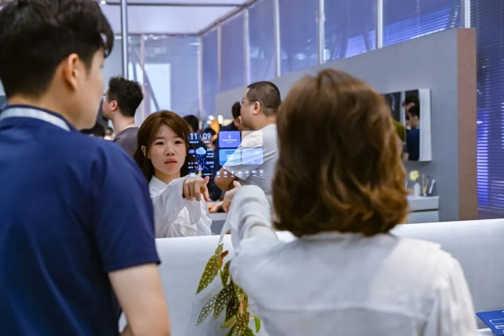 Vercon smart interactive mirror hardware architecture with clear glass and digital display